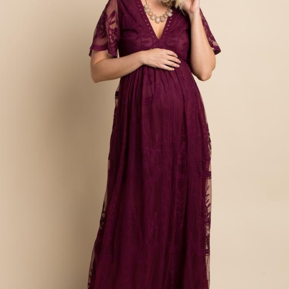 PinkBlush maternity lace overlay dress - burgundy
